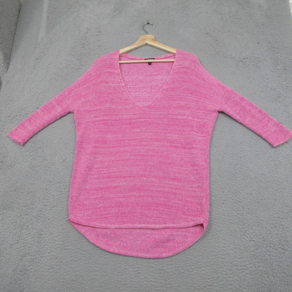 Express Sweater Womens Small Pink V Neck 3/4‎ Dolman Sleeve Tunic Knit Top